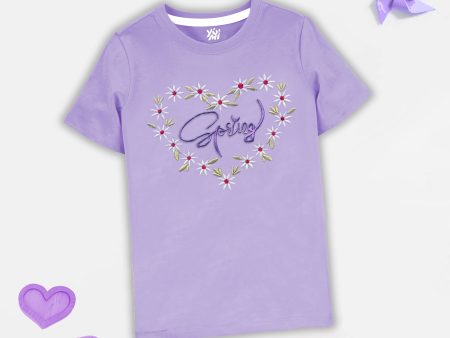 Girls Floral Heart Embroidered T-Shirt on Sale