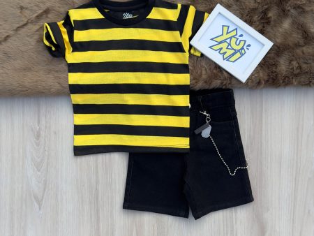 Bumble Bee Yellow & Black Striped T-Shirt and Shorts Set Sale