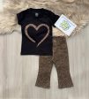 YuMi Girls’ Leopard Print Bell Bottom and Heart T-Shirt Set For Sale