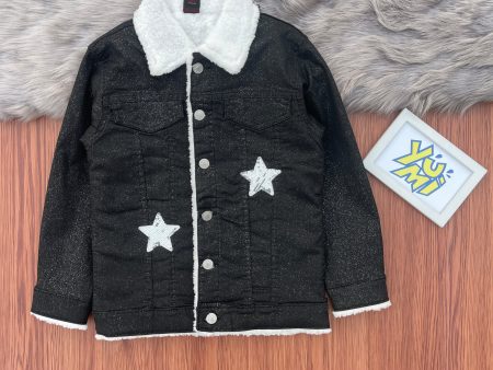 All That Glitters: Girls  Black Jacket with Sparkling Glitter & Luxe Fur Lining on Sale