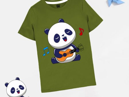 Adorable Singing Panda Green Tee for Kids For Sale