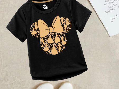 Add Some Magic to Your Girl s Wardrobe with Our Black  T-Shirt in Gold Minnie Print Discount