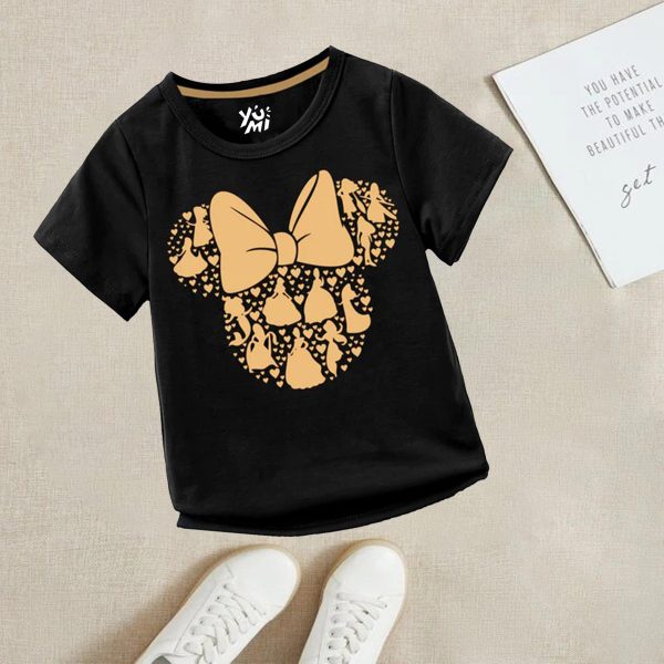 Add Some Magic to Your Girl s Wardrobe with Our Black  T-Shirt in Gold Minnie Print Discount