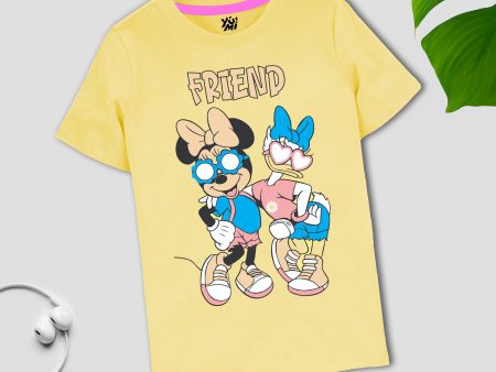 Adorable Minnie & Duck Friends Print Light Yellow T-Shirt for Girls Online Hot Sale