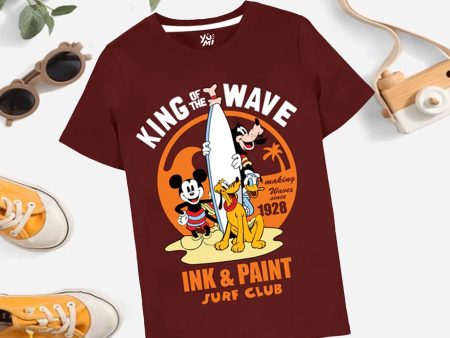 King Of Wave Maroon Kids T-Shirt featuring Mickey and Friends Online