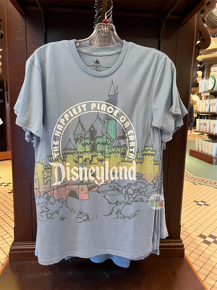 DLR - “Disneyland The Happiest Place on Earth” Sleeping Beauty Castle Wash Blue Graphic T-shirt (Adult) Hot on Sale