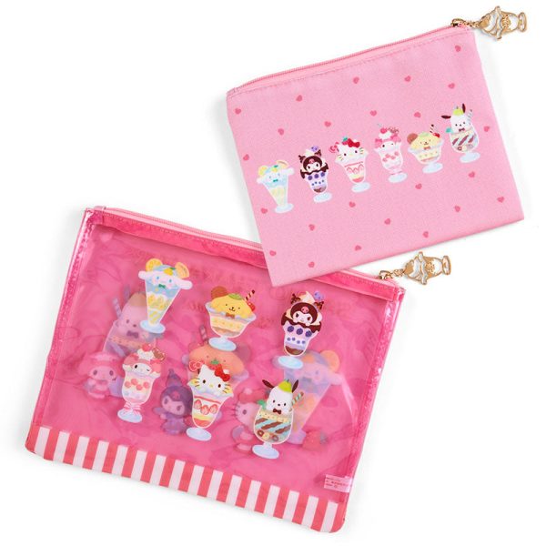 Japan Sanrio -  Sanrio Parfait Design  Series x Sanrio Characters Set of 2 Flat Pouches Hot on Sale