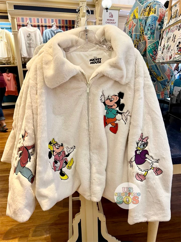 DLR WDW - Vintage Mickey & Friends Embroidered Patches Sherpa Fluffy Jacket (Adult) For Discount