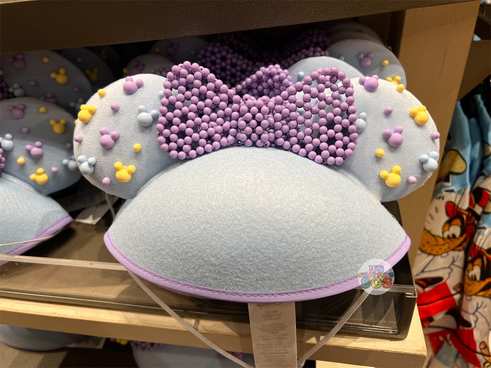 DLR - Minnie Purple Beaded Bow Baby Blue Ear Hat Supply